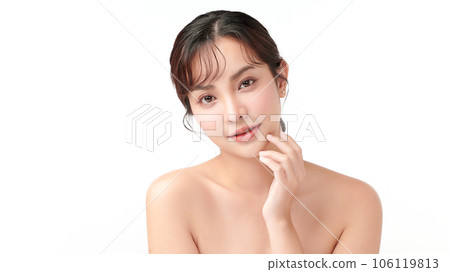 Beautiful young asian woman with clean fresh skin on white background, Face care, Facial treatment, Cosmetology, beauty and spa, Asian women portrait. 106119813