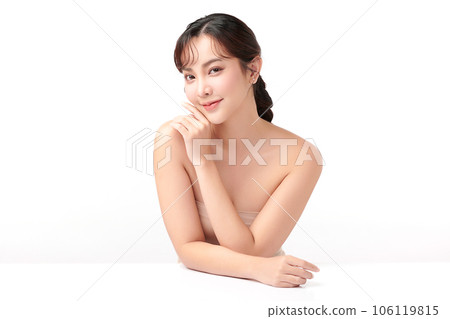 Beautiful young asian woman with clean fresh skin on white background, Face care, Facial treatment, Cosmetology, beauty and spa, Asian women portrait. 106119815