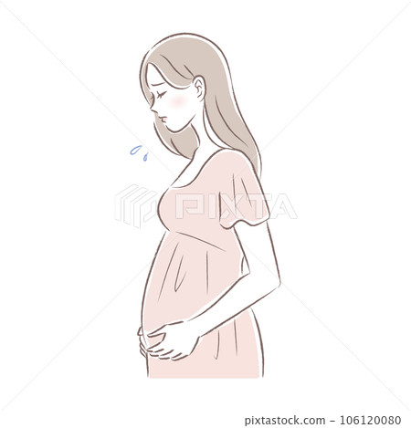 Illustration of a pregnant woman suffering from bloating and troubles in the middle of pregnancy 106120080