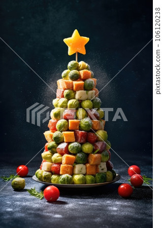 Christmas tree made from vegetables with a star Christmas tree made from vegetables with a star 106120238