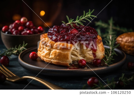 puff pastry with cranberry filling.served on a platter and garnished  106120250