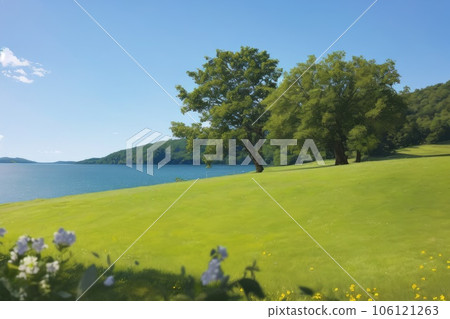 《AI image》Grassland with lake view 106121263