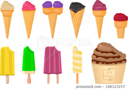 big kit ice cream popsicle different types in cone waffle cup 106123257