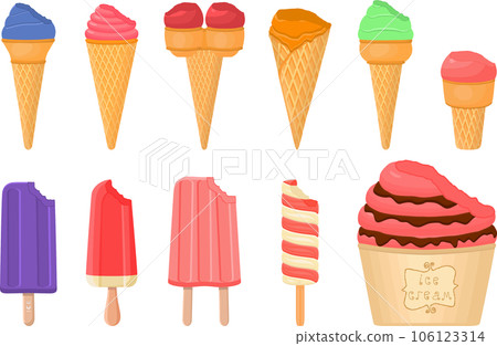 big kit ice cream popsicle different types in cone waffle cup 106123314
