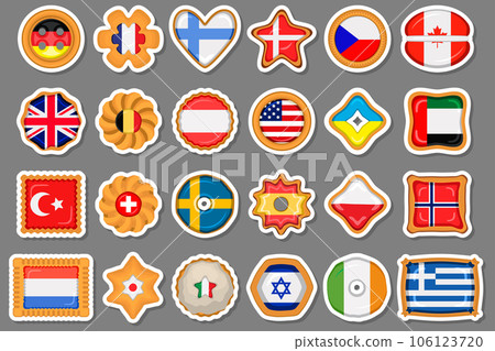 Set homemade cookie with flag country world in tasty biscuit Set homemade cookie with flag country world in tasty biscuit 106123720