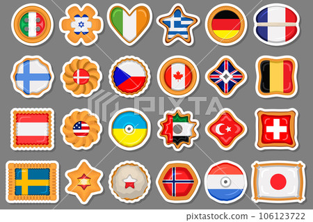 Set homemade cookie with flag country world in tasty biscuit Set homemade cookie with flag country world in tasty biscuit 106123722