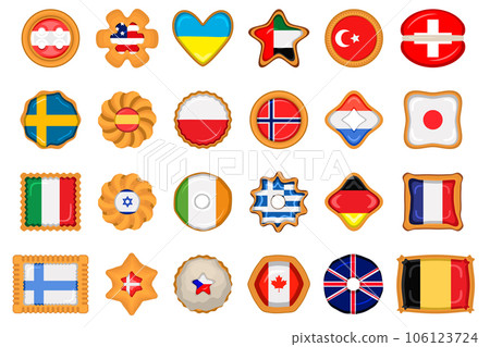 Set homemade cookie with flag country world in tasty biscuit Set homemade cookie with flag country world in tasty biscuit 106123724