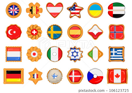 Set homemade cookie with flag country world in tasty biscuit Set homemade cookie with flag country world in tasty biscuit 106123725