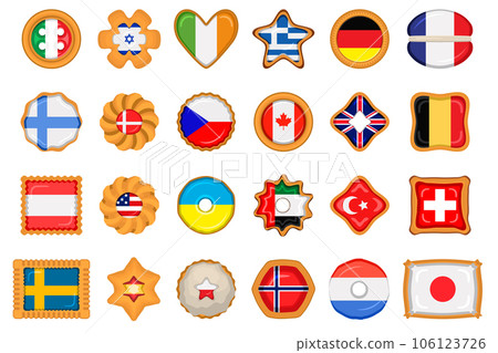 Set homemade cookie with flag country world in tasty biscuit Set homemade cookie with flag country world in tasty biscuit 106123726