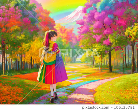 秋天公園裡可愛的女孩 秋天公園裡可愛的女孩 106123781