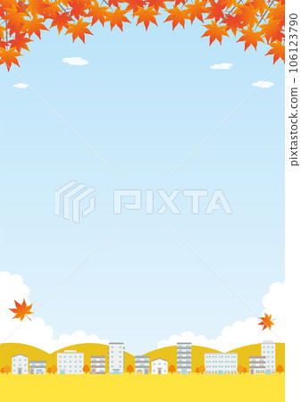 秋天的落葉和城市風景插圖_vertical_1 秋天的落葉和城市風景插圖_vertical_1 106123790