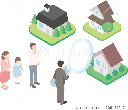 等距商務人士家庭房屋住房房地產插畫素材 106124342