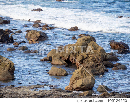 Rocks and blue sea. Pacific coast in summer (August). Rocks and blue sea. Pacific coast in summer (August). 106124350