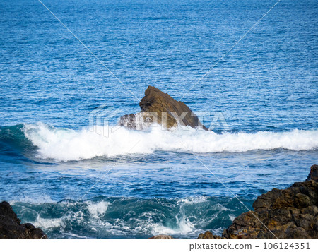 Rocks and blue sea. Pacific coast in summer (August). Rocks and blue sea. Pacific coast in summer (August). 106124351