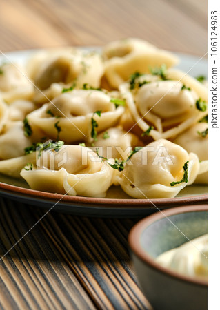 Closeup view of meat dumplings Closeup view of meat dumplings 106124983