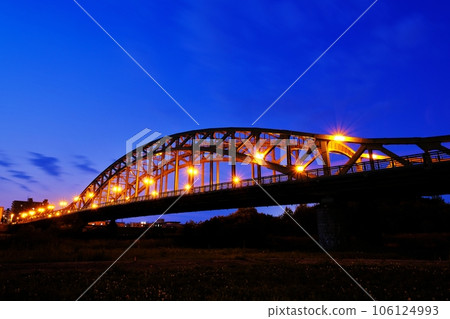 The night view of Asahibashi, the symbol of Asahikawa, Hokkaido 106124993
