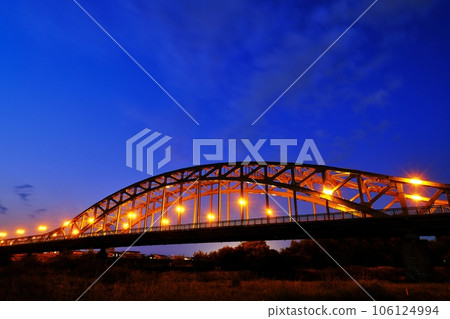 The night view of Asahibashi, the symbol of Asahikawa, Hokkaido 106124994