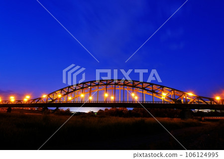 The night view of Asahibashi, the symbol of Asahikawa, Hokkaido The night view of Asahibashi, the symbol of Asahikawa, Hokkaido 106124995