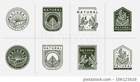 Minimalist line organic leaf emblem logo design set. Modern natural plant logo. 106125026