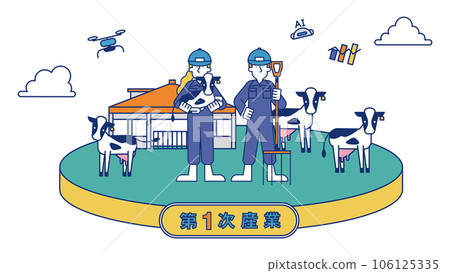 Illustration of men and women engaged in livestock farming in the primary industry 106125335