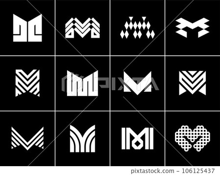 Set of abstract line letter M logo design. Modern digital initial M logo brand. 106125437