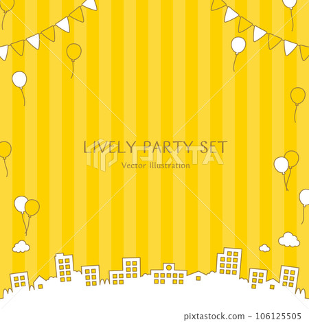 A cityscape with balloons and garlands dancing in the sky. lively party set 106125505