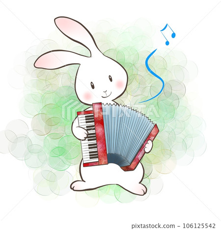 Illustration of a rabbit happily playing an accordion 106125542