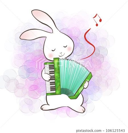 一隻兔子快樂地拉手風琴的插圖 106125543