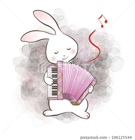 Illustration of a rabbit happily playing an accordion 106125544