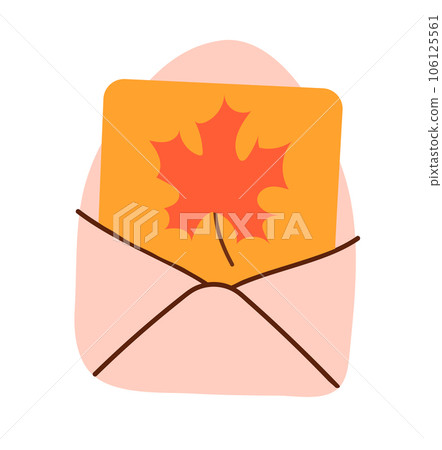 Envelope with maple leaf. Autumn element. Flat vector illustration. Envelope with maple leaf. Autumn element. Flat vector illustration. 106125561
