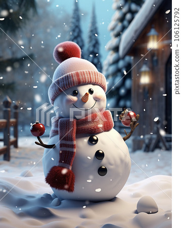 Snowman AI image in a snowy landscape Snowman AI image in a snowy landscape 106125792