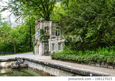 Fountain in the Low Grotto pond in the park of Historical Hermitage at Bayreuth, Bavaria, Germany 106127025