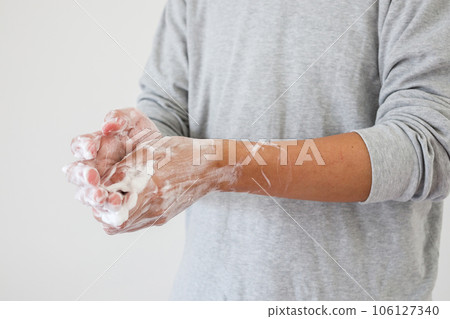 Man wash hands with soap for COVID-19 corona virus prevention concept Man wash hands with soap for COVID-19 corona virus prevention concept 106127340