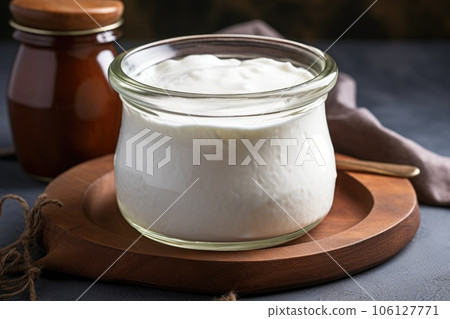 close-up of fresh homemade yogurt in a glass jar 106127771