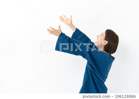 Woman raising her hand casual Woman raising her hand casual 106128066