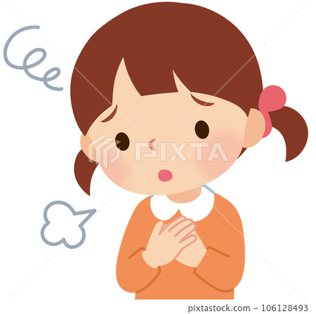 A girl who sighs and looks anxious, nervous 106128493