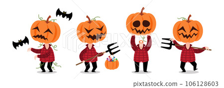 Set of cute Scarecrow . Halloween cartoon characters . Vector. Set of cute Scarecrow . Halloween cartoon characters . Vector. 106128603