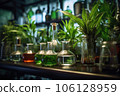 Plants in flasks. Experiments. Generative AI technology. 106128959
