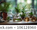 Plants in flasks. Experiments. Laboratory. Generative AI technology. 106128960