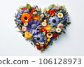 A heart of flowers on a white background. Generative AI technology. 106128973