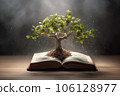 A tree growing out of a book. Generative AI technology. 106128977