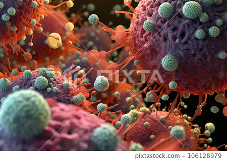 Virus and bacteria close-up. Generative AI technology. 106128979