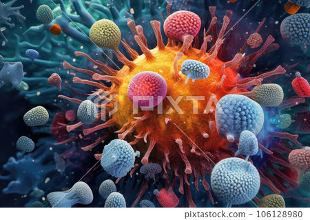 Virus and bacteria close-up. Generative AI technology. 106128980