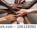People hold their hands together. Generative AI technology. 106128982