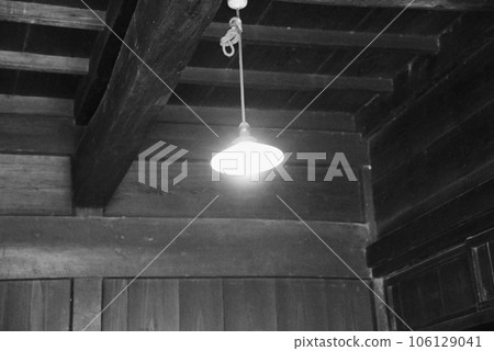 An image of a light bulb that lights up an old private house "black and white" 106129041