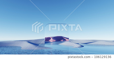3d Render, Abstract Surreal pastel landscape background with arches and podium for showing product, panoramic view, Colorful dune scene with copy space, blue sky and cloudy, Minimalist decor design 3d Render, Abstract Surreal pastel landscape background with arches and podium for showing product, panoramic view, Colorful dune scene with copy space, blue sky and cloudy, Minimalist decor design 106129136