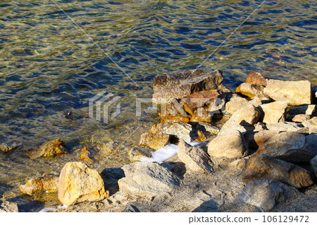 Clean and clear water in a mountain lake in a national park. Clean and clear water in a mountain lake in a national park. 106129472