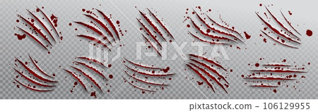 Tiger claw scratch with blood drop vector attack Tiger claw scratch with blood drop vector attack 106129955