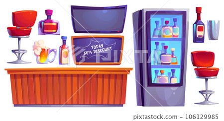Bar counter interior furniture vector cartoon set 106129985