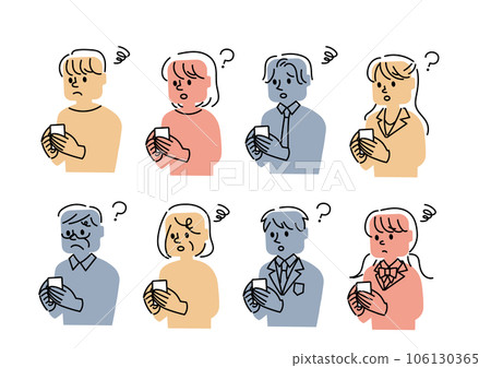A set of people who are wondering while operating a smartphone 106130365